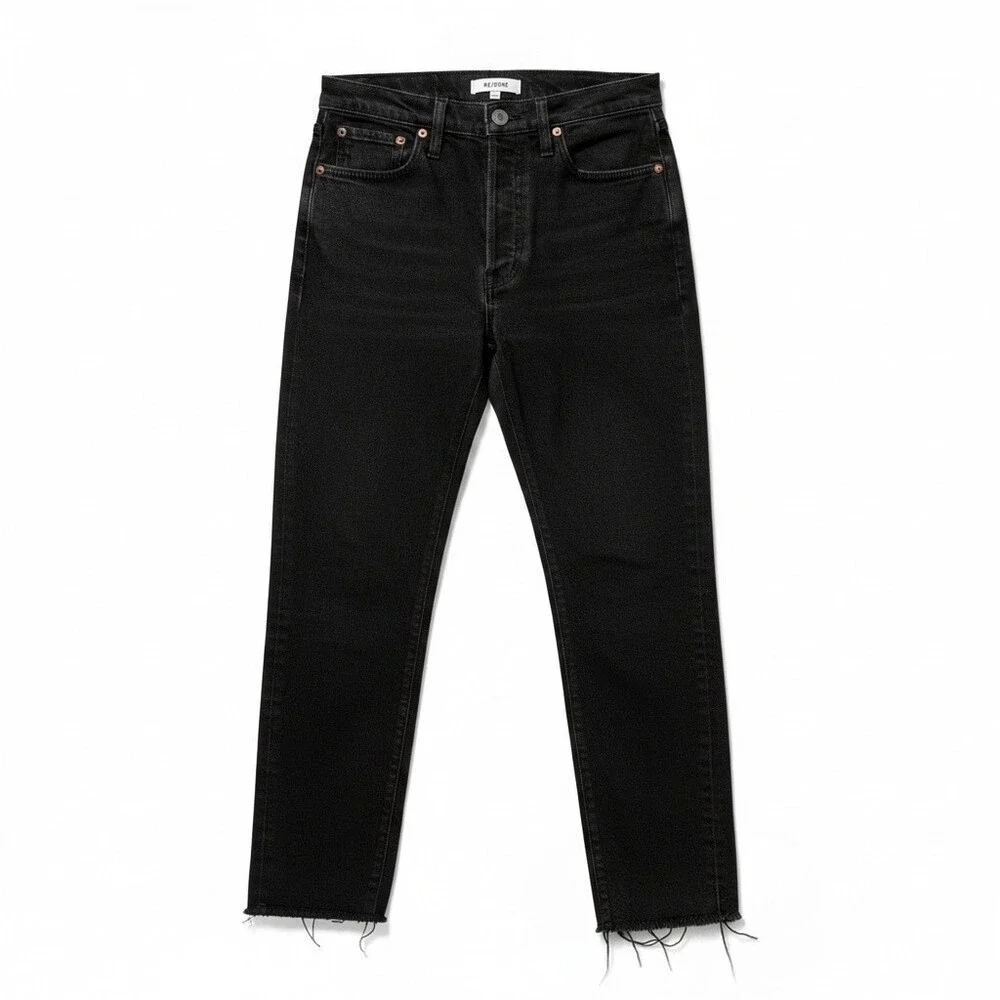 RE/DONE Faded Black Cropped Straight Leg Jeans Size 27 Button Fly High Waist